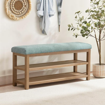 Zihanhome Shoe Rack Bench with Cushion, 2 Tier Solid Wood Storage Bench - Image 3
