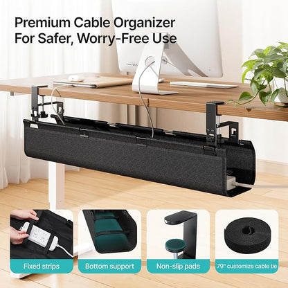PEGZONE No Drill Under Desk Cable Management Tray, 31.5" Cord Management Under - Image 6