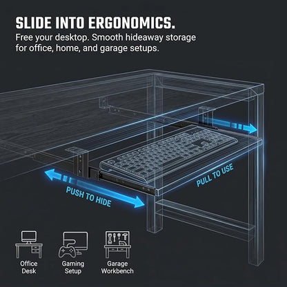 1 Set Underdesk Keyboard Tray Sliding Rails, 14-23 Inch Heavy Duty Steel Drawer - Image 6