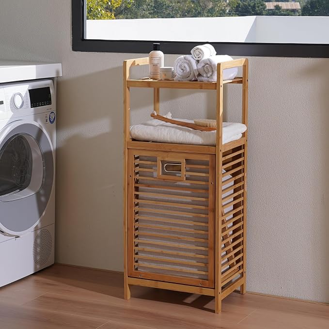 Laundry Hamper with 2-Tier Shelves & Tilt Out Basket, Laundry Baskets Organizer - Image 9