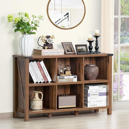 Farmhouse 6 Cube Book Shelf, Wood 3 Tier Storage Organizer Bookshelf, Rustic - Image 6