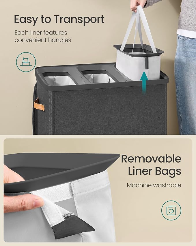 SONGMICS Laundry Basket, 50.2 Gal. Laundry Hamper, 3 Compartments, Easy Assembly - Image 5