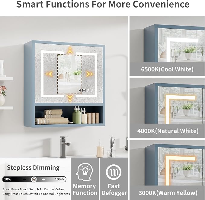Bathroom Medicine Cabinet with Mirror, Lighted Wall Storage Cabinet, Living Room - Image 4