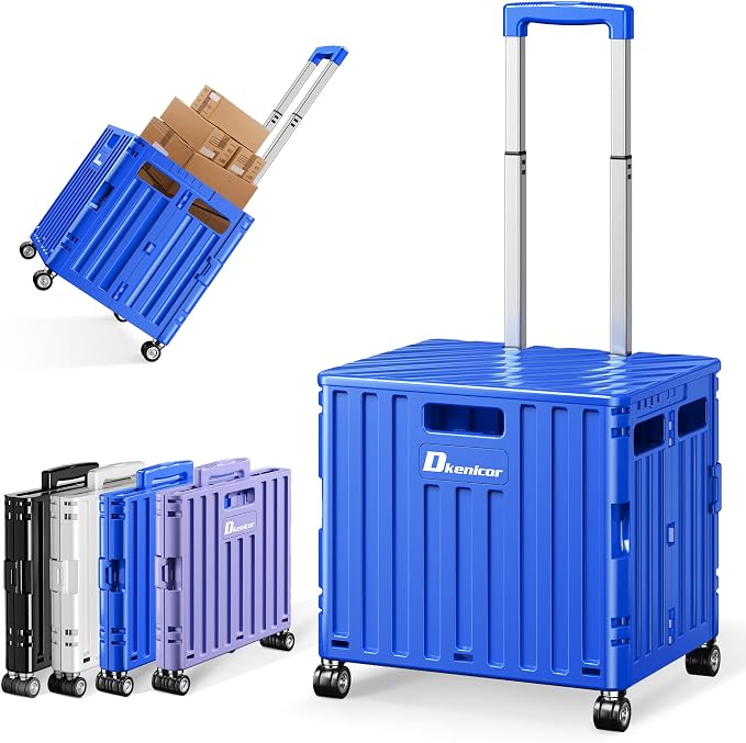 Folding Utility Cart with Lid, Portable Rolling Crate Handcart Collapsible by Dkenicor