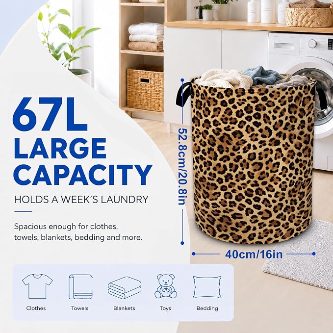 Leopard Print Laundry Basket Foldable Waterproof Oxford Cloth Tote Bag Laundry - Image 2
