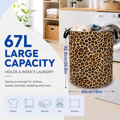 Leopard Print Laundry Basket Foldable Waterproof Oxford Cloth Tote Bag Laundry - Image 2