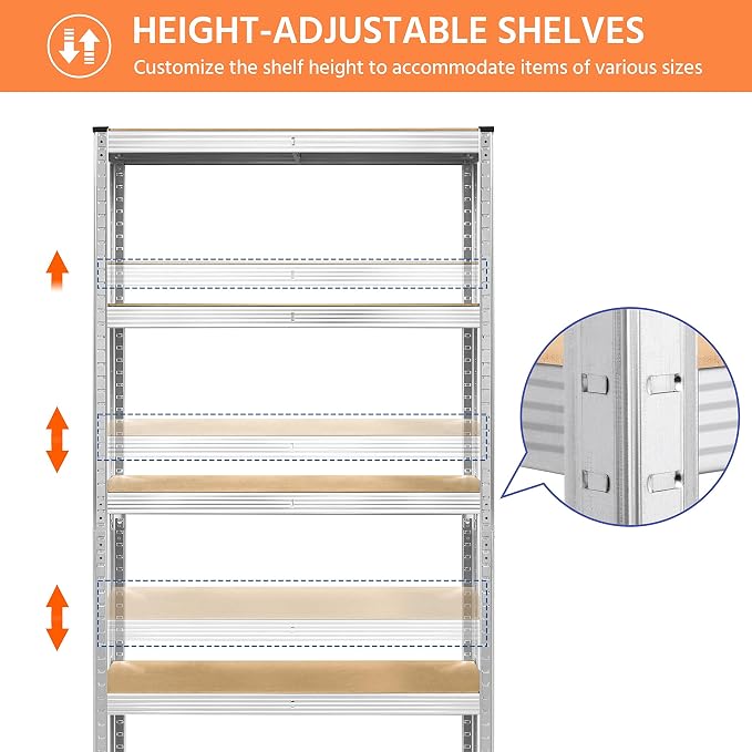 Yaheetech 5-Tier Heavy Duty Storage Shelves 35.5" W x 12" D x 71" H Silver | - Image 4