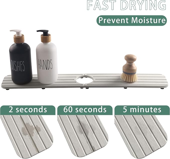 23.6inch x 4inch Kitchen Sink Faucet Mat, Water Absorbing Stone Faucet Splash - Image 3