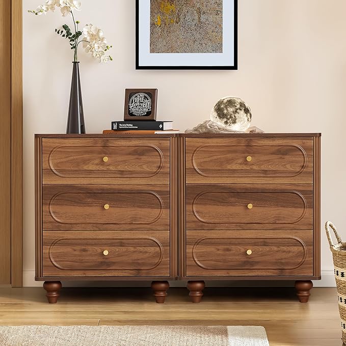 3 Drawer Fluted Dresser for Bedroom Set of 2, Mid Century Modern Chest of by ORRD