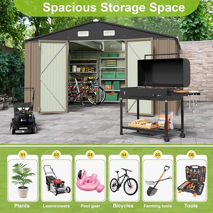 JUMMICO 10 x 10 FT Outdoor Storage Shed, Large Metal Garden Shed & Tool Sheds - Image 3