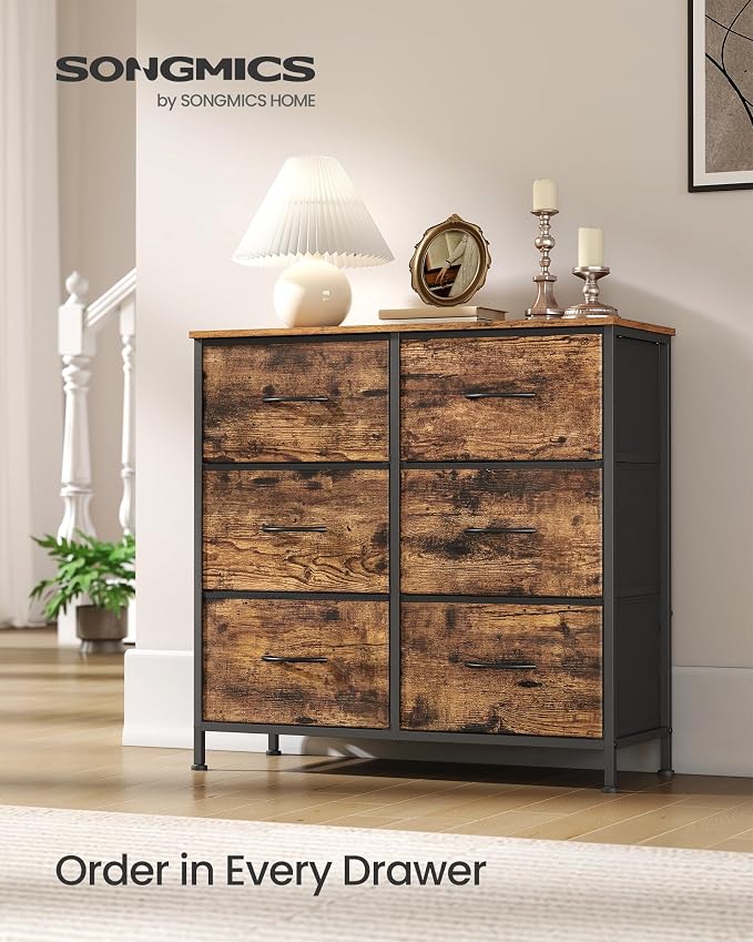 SONGMICS Dresser for Bedroom, Chest of Drawers, TV Stand, 6 Non-Woven Fabric - Image 3