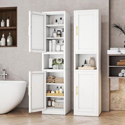 Tall Metal Narrow Bathroom Storage Cabinet 67" H, Tall White Pantry Cabinets by BAOLIWO