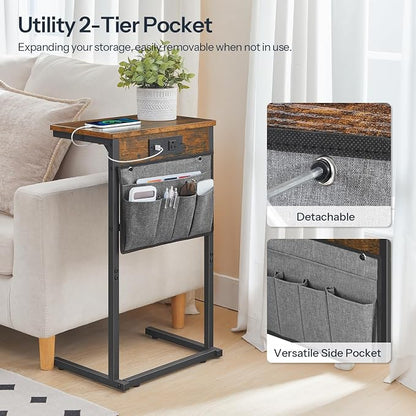 HOOBRO C Shaped End Table with Charging Station, Sofa Arm Tray Table with - Image 7