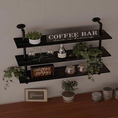 HDDFER Industrial Pipe Shelf Shelving Bookcase, Wall Mounted Rustic Bookshelf - Image 3
