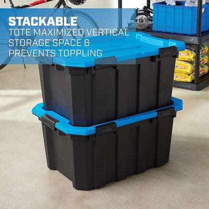 24 Gallon Water Resistant Heavy Duty Plastic Storage Bin Black/Blue | Latching - Image 6