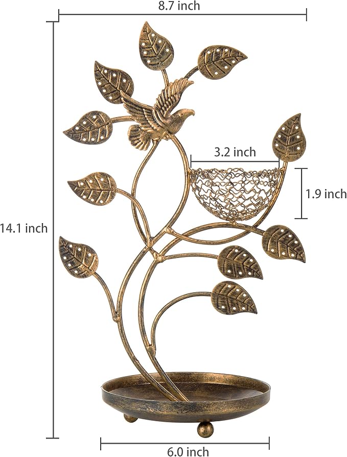 MyGift 14-Inch Bronze-Tone Tree & Bird Nest Earring Stand Jewelry Tower - Image 4