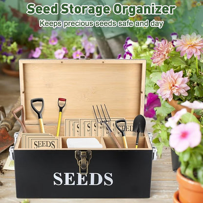 Coolrunner Wood Seed Saving Box, Seed Storage Organizer Case, Seed Packet - Image 4