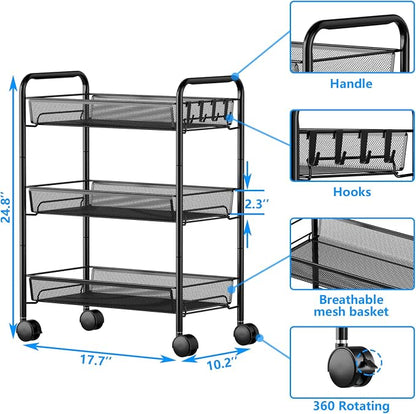 3-Tier Mesh Rolling Cart - Image 7