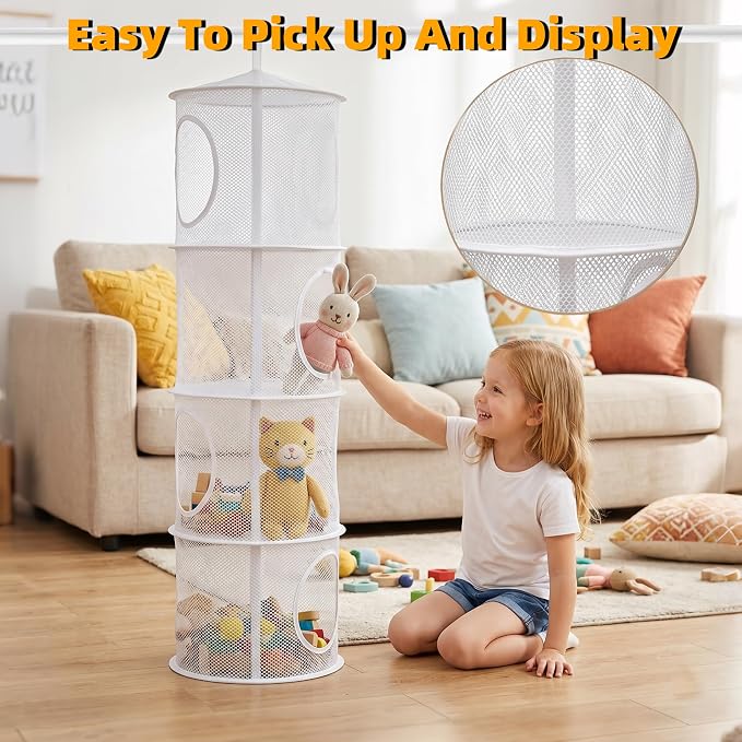 Hanging Stuffed Animal Storage Hammock Net 4 Tiers, Holds Plushies, Foldable - Image 5