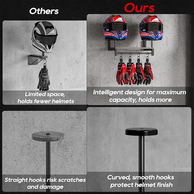 Automotive Helmet Holder Wall Mount, Solid Wood and Metal Helmet Rack - Image 3