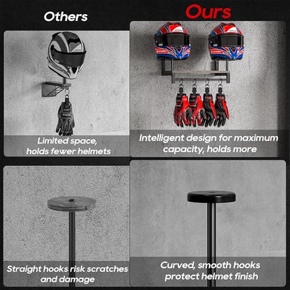 Automotive Helmet Holder Wall Mount, Solid Wood and Metal Helmet Rack - Image 3