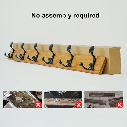 SKOLOO 39-Inch Light Brown Wood Coat Rack Wall Mount - Image 5