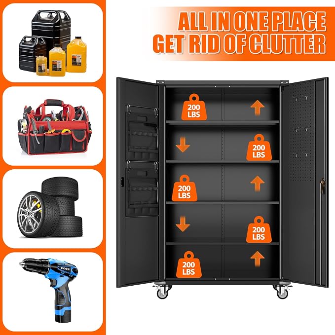 Aobabo Extra Large Cabinet on Wheels, Metal Storage Cabinet - Image 6