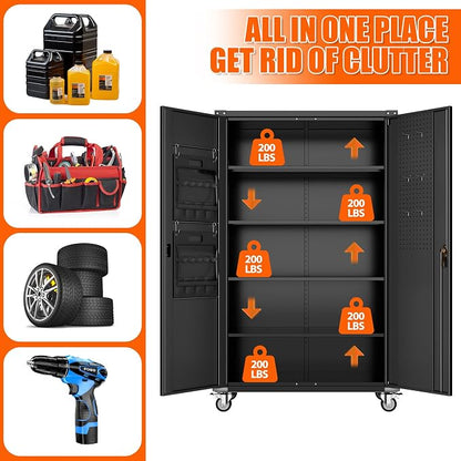 Aobabo Extra Large Cabinet on Wheels, Metal Storage Cabinet - Image 6