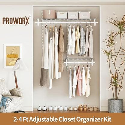PROWORX 2-4 Ft. White Custom Insert Wire Closet Organizer System Kit | - Image 2