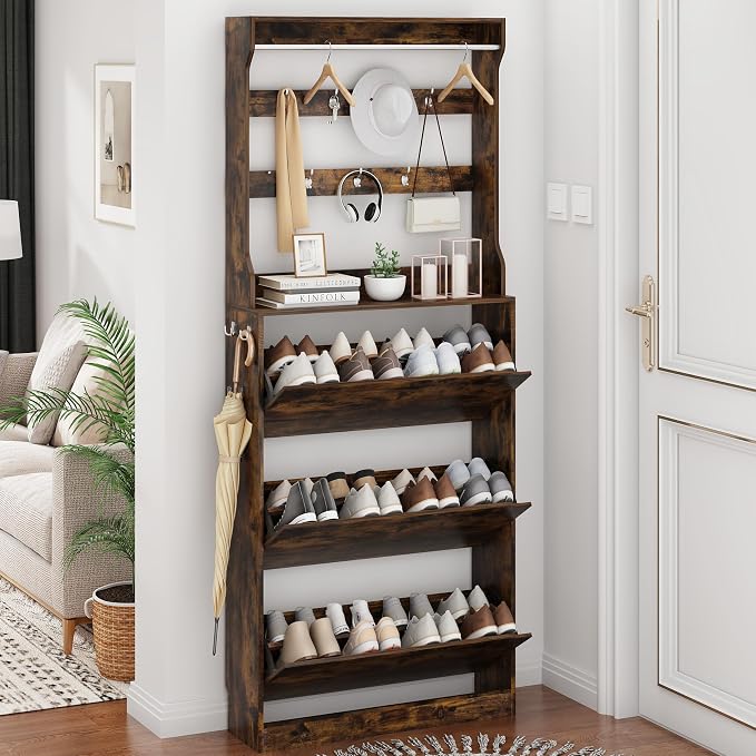 Shoe Cabinet for Entryway with 3 Flip Drawers, Narrow Hidden Slim Freestanding - Image 8