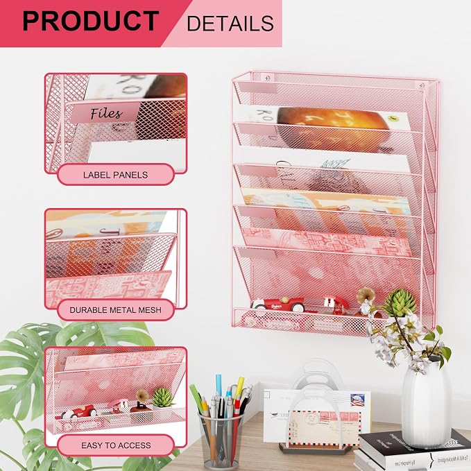 Wall File Organizer Holder Mesh Hanging Paper Document Holder, Vertical 6 - Image 4