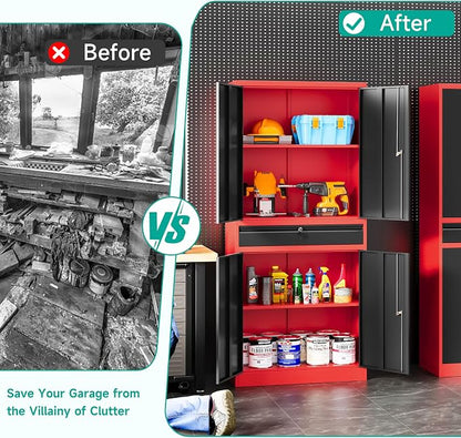 Metal Storage Cabinet with Drawer and Lock, Garage Storage Cabinet with Locking - Image 7