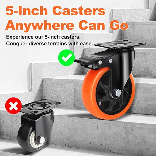 QNCZ Caster Wheels, 5 Inch Heavy Duty Casters Set of 4, Silent Industrial - Image 7