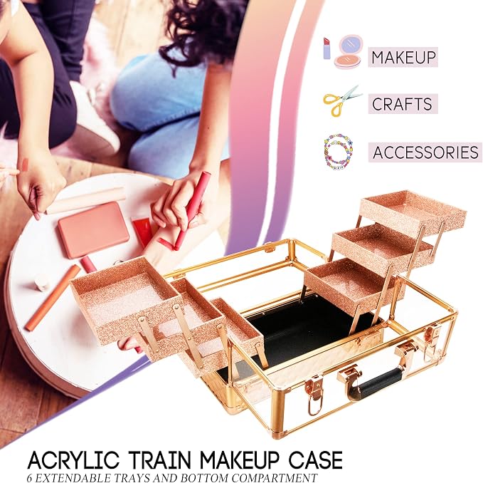 Ver Beauty Makeup Train Case 14 inch Armored Acrylic Large Portable Cosmetic - Image 4