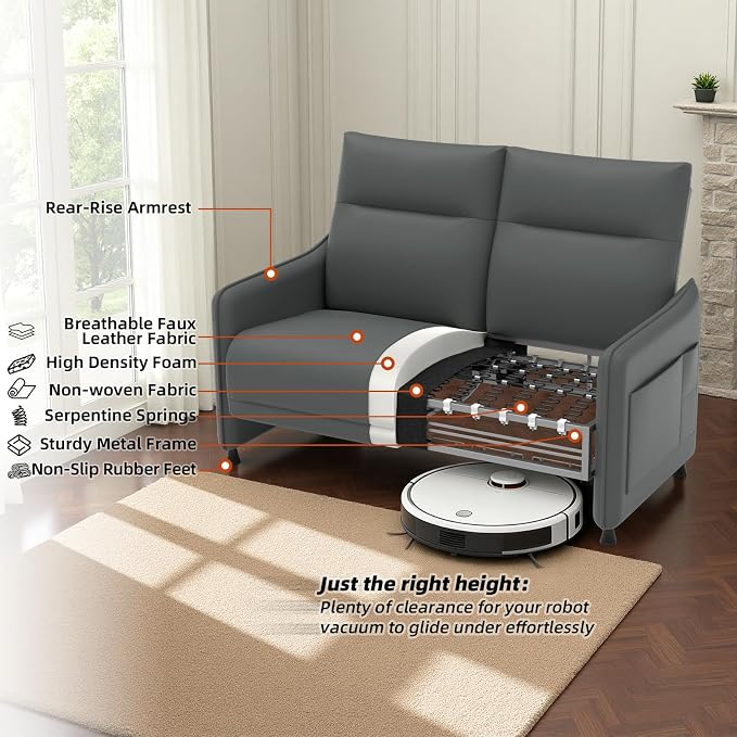 3-Piece Living Room Sofa Set, Faux Leather Loveseat & Accent Chairs Set of 2 - Image 6