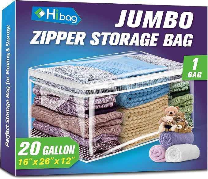 Large Storage Bag for Clothes, Jumbo Zipper Totes | 20 Gallon xxl, Reinforced by HIBAG