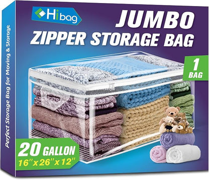 Large Storage Bag for Clothes, Jumbo Zipper Totes | 20 Gallon xxl, Reinforced by HIBAG