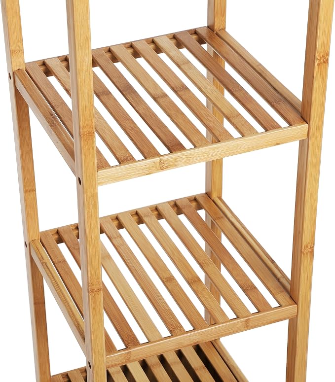 SONGMICS Bamboo Bathroom Storage Floor Cabinet, 4 Tiers Multifunctional Floor - Image 8