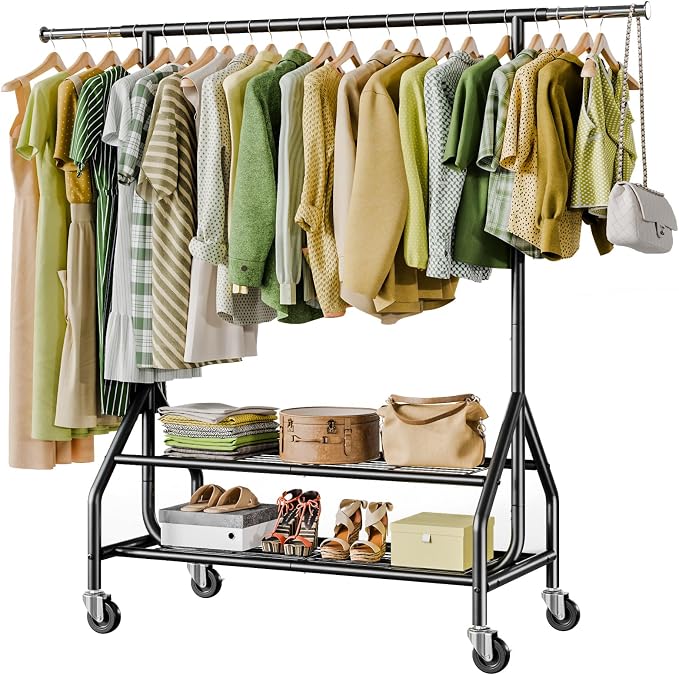 Clothes Rack with 2 Shelves, Heavy Duty Garment Rack Load 450 LBS, Standing by Holiwei