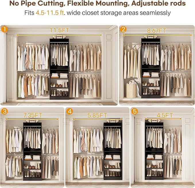 Homieasy Closet System, 4.5-11.5 Ft Expandable Closet Organizer, Walk-in Wood - Image 4