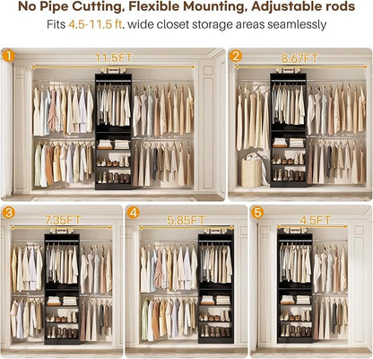Homieasy Closet System, 4.5-11.5 Ft Expandable Closet Organizer, Walk-in Wood - Image 4