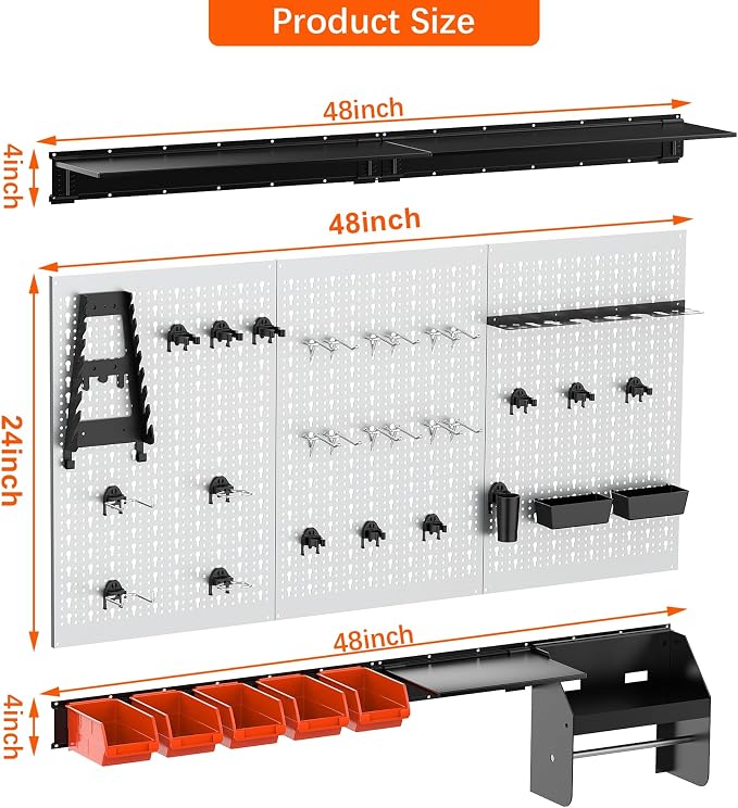 TORACK Pegboard Wall Organizer 4 ft. Garage Metal Pegboard Tool Organizer System - Image 3