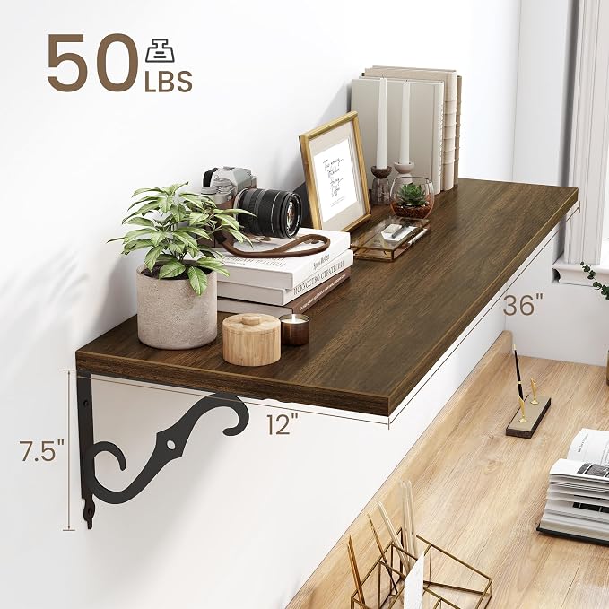 36 Inches Floating Shelves, Rustic Long Wall Shelves, 12 Inch Deep Book Shelf - Image 3