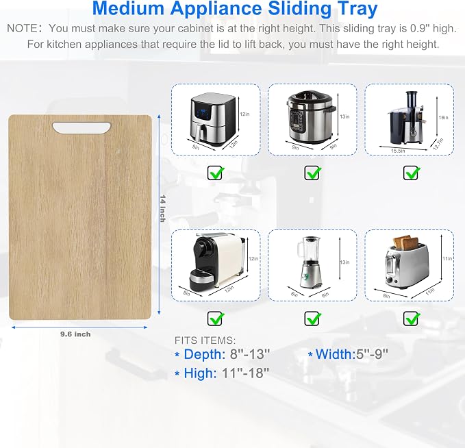 Marine Wood Appliance Sliding Tray, Heavy-Duty 200lbs Capacity Kitchen - Image 3