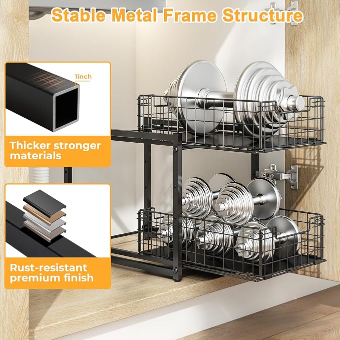 Under Sink Organizer, 2-Tier Pull Out Cabinet Organizer, Kitchen Bathroom - Image 5