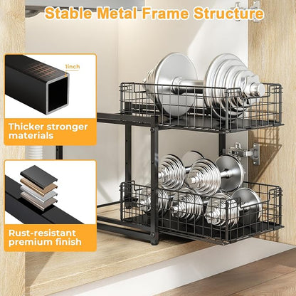 Under Sink Organizer, 2-Tier Pull Out Cabinet Organizer, Kitchen Bathroom - Image 5