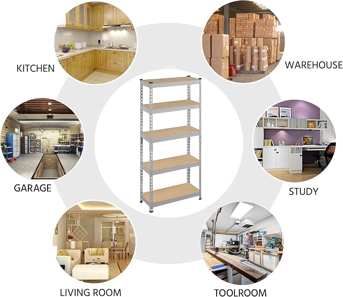 Topeakmart 5-Tier Utility Shelves, Metal Storage Shelves, Adjustable Shelving - Image 9