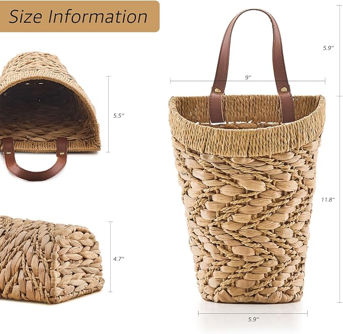 Handwoven Front Door Basket Water Hyacinth Wall Hanging Basket Decorative Boho - Image 3