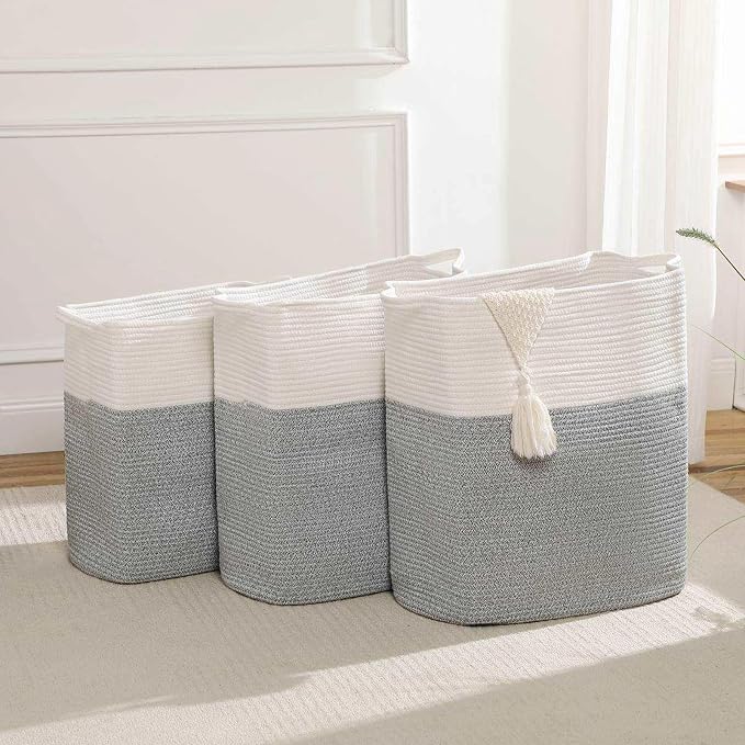 Tall Laundry Basket With Handles, Woven Cotton Rope Big Laundry Hamper Sorters - Image 4