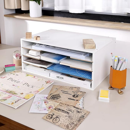 12x18 Construction Paper Organizer, 4-Tiers Paper Storage Shelf, Wooden Desk - Image 6